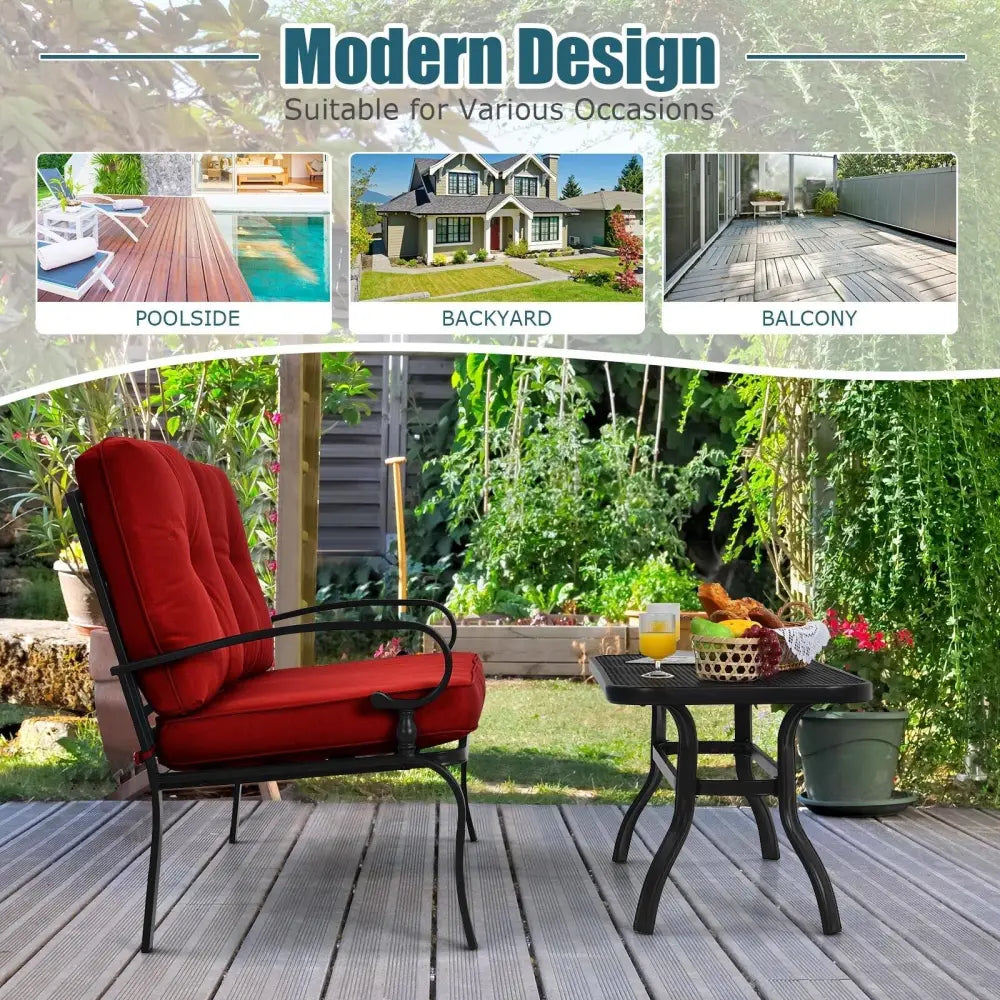 2 Pieces Patio Loveseat Bench Table Furniture Set with Cushioned Chair-Red - Red - Patio Conversation Sets