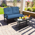 2 Pieces Patio Loveseat Bench Table Furniture Set with Cushioned Chair-Blue - Blue - Patio Conversation Sets
