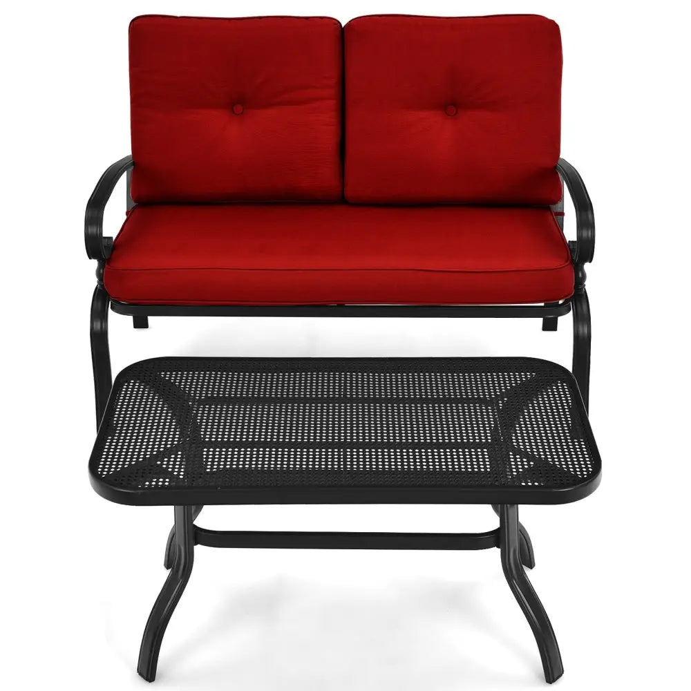2 Pieces Patio Loveseat Bench Table Furniture Set with Cushioned Chair-Red - Red - Patio Conversation Sets