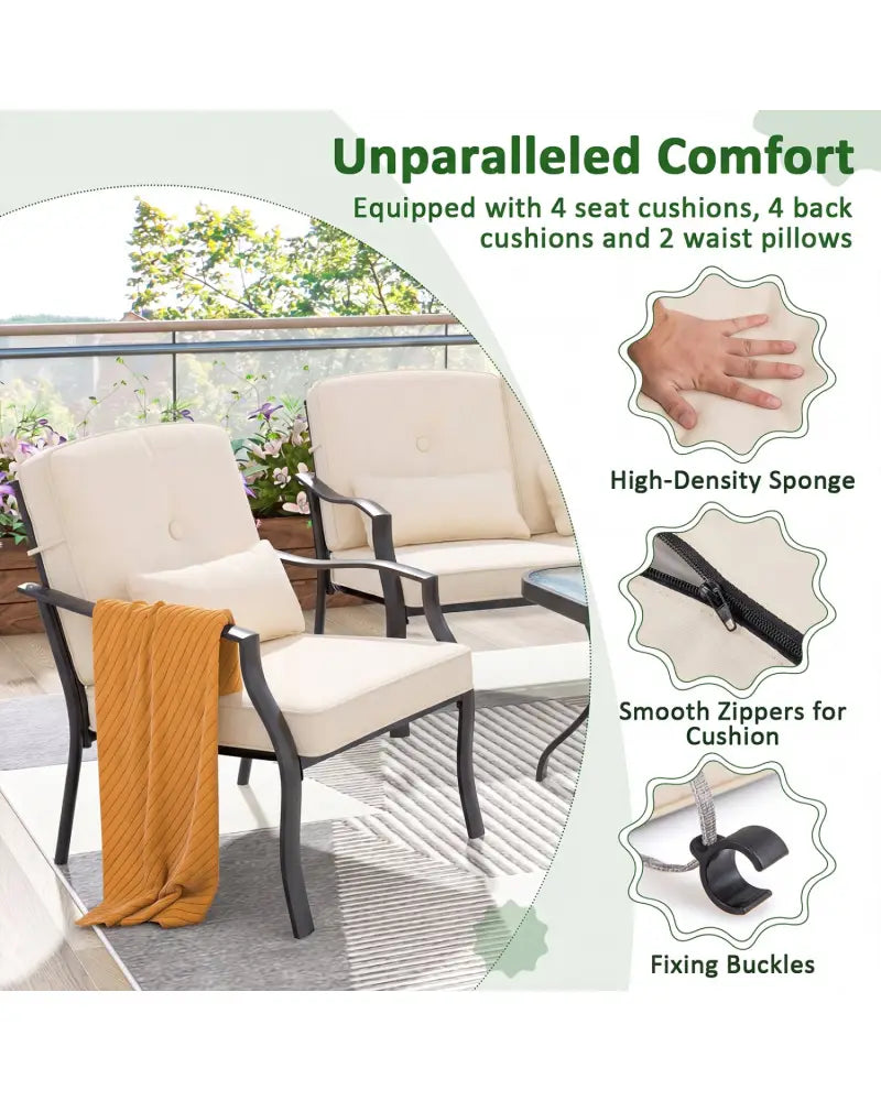 2 Pieces Patio Metal Chairs with Seat and Back Cushions for Yard-Beige - Beige - Patio Dining Chairs