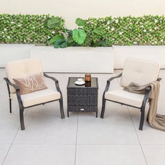 2 Pieces Patio Metal Chairs with Seat and Back Cushions for Yard-Beige - Beige - Patio Dining Chairs