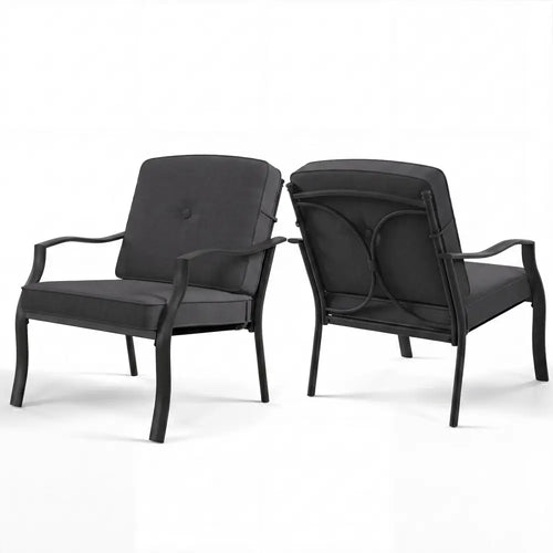 2 Pieces Patio Metal Chairs with Seat and Back Cushions for Yard-Black - Black - Patio Dining Chairs