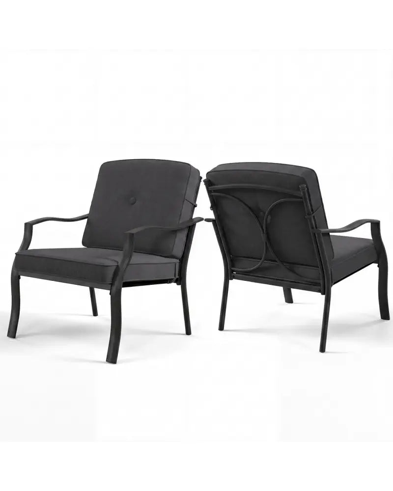 2 Pieces Patio Metal Chairs with Seat and Back Cushions for Yard-Black - Black - Patio Dining Chairs