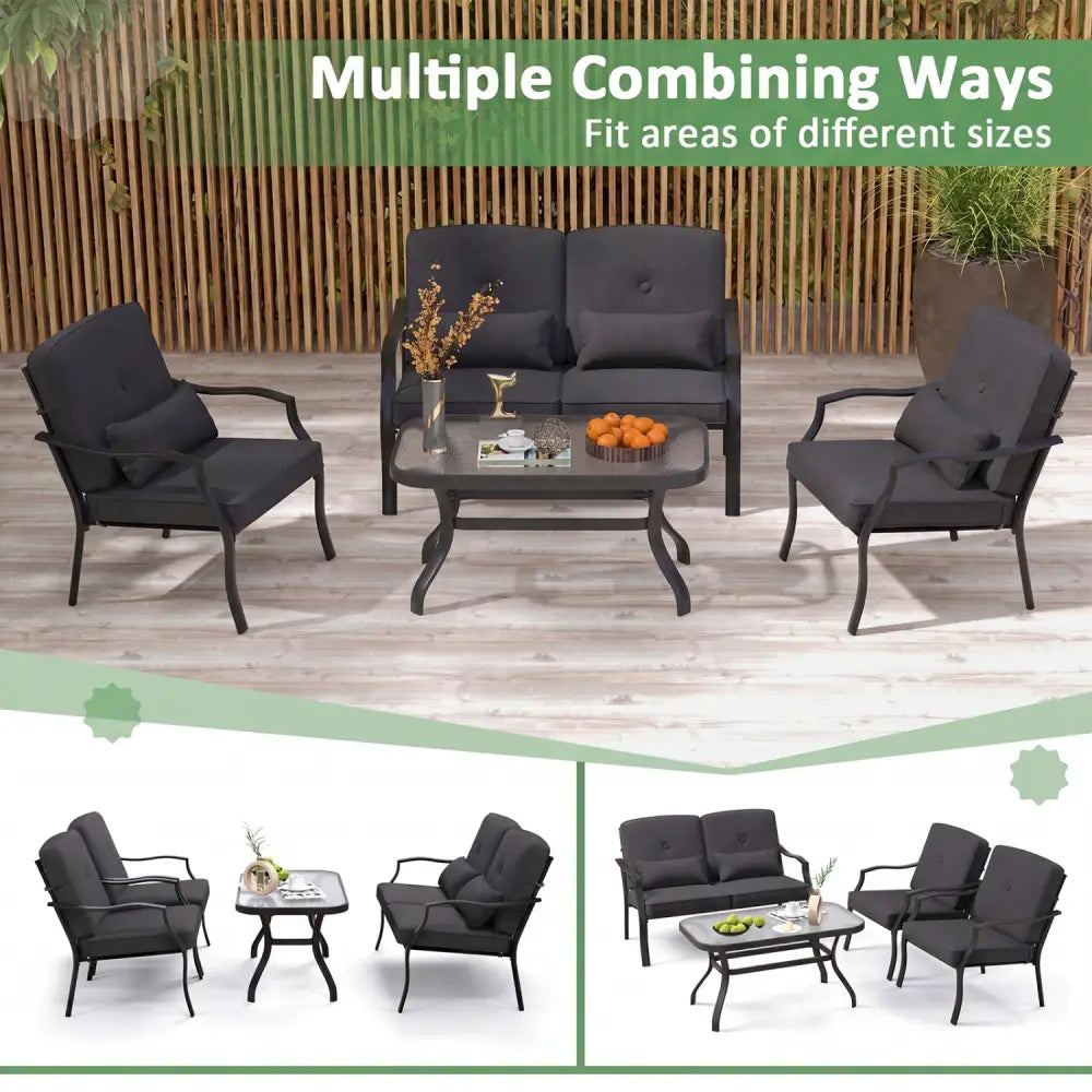 2 Pieces Patio Metal Chairs with Seat and Back Cushions for Yard-Black - Black - Patio Dining Chairs