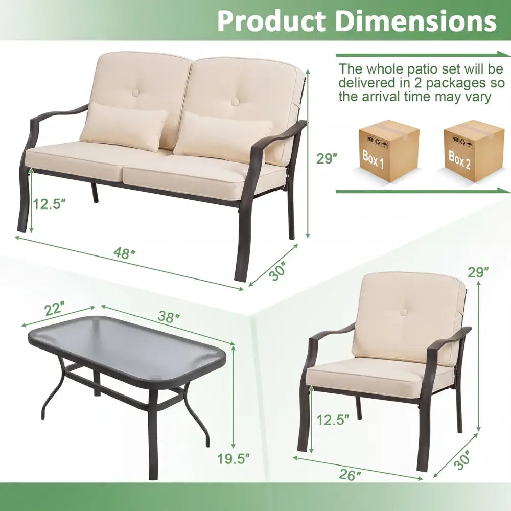 2 Pieces Patio Metal Chairs with Seat and Back Cushions for Yard-Beige - Beige - Patio Dining Chairs
