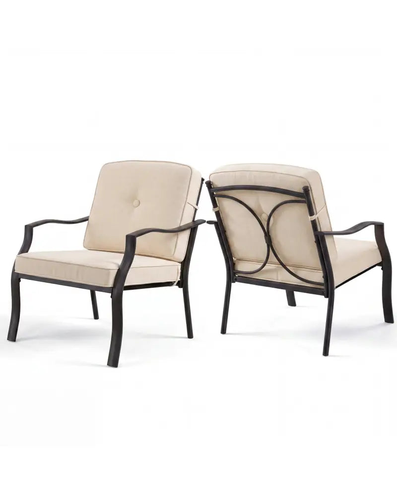 2 Pieces Patio Metal Chairs with Seat and Back Cushions for Yard-Beige - Beige - Patio Dining Chairs