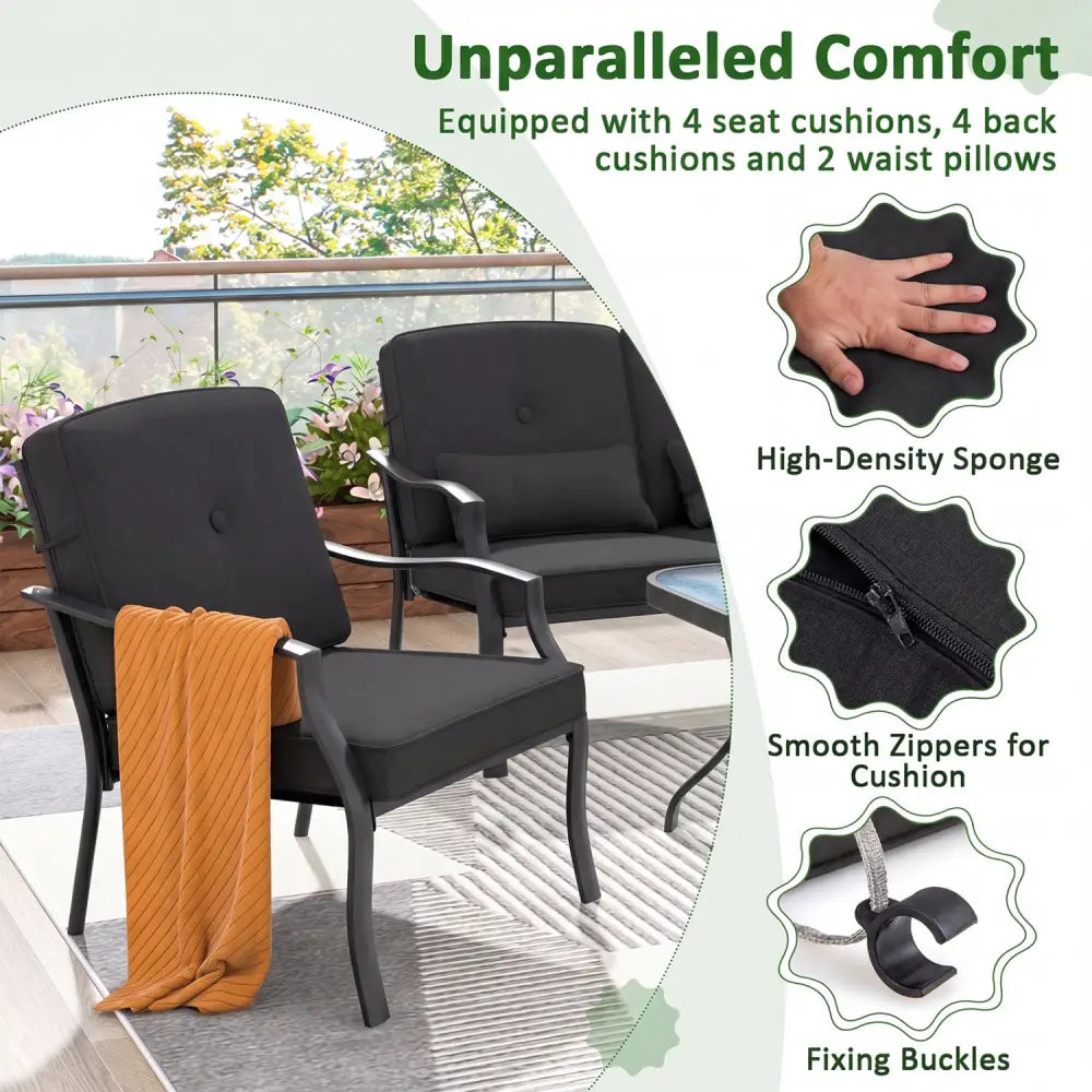 2 Pieces Patio Metal Chairs with Seat and Back Cushions for Yard-Black - Black - Patio Dining Chairs