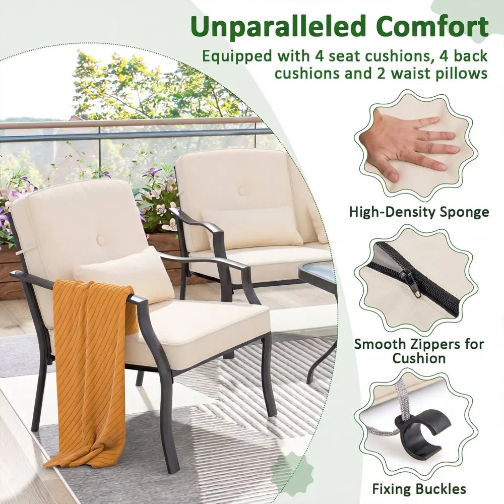 2 Pieces Patio Metal Chairs with Seat and Back Cushions for Yard-Beige - Beige - Patio Dining Chairs