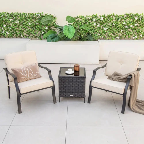 2 Pieces Patio Metal Chairs with Seat and Back Cushions for Yard-Beige - Beige - Patio Dining Chairs