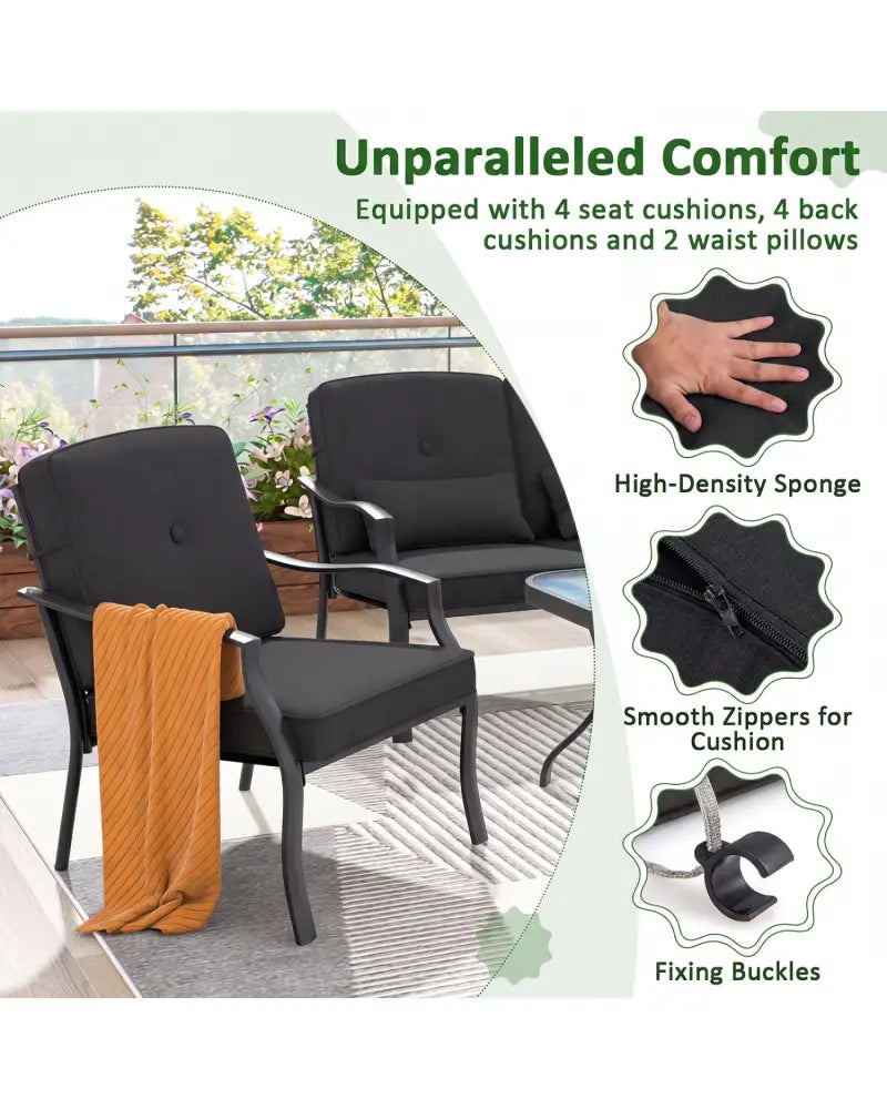 2 Pieces Patio Metal Chairs with Seat and Back Cushions for Yard-Black - Black - Patio Dining Chairs