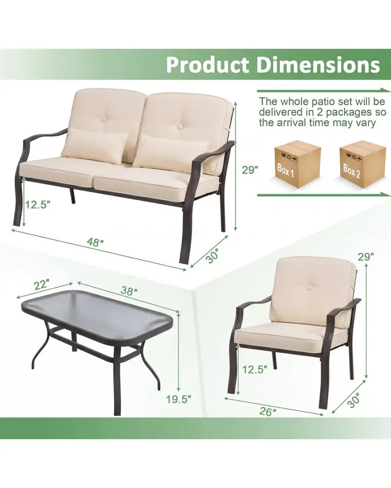 2 Pieces Patio Metal Chairs with Seat and Back Cushions for Yard-Beige - Beige - Patio Dining Chairs