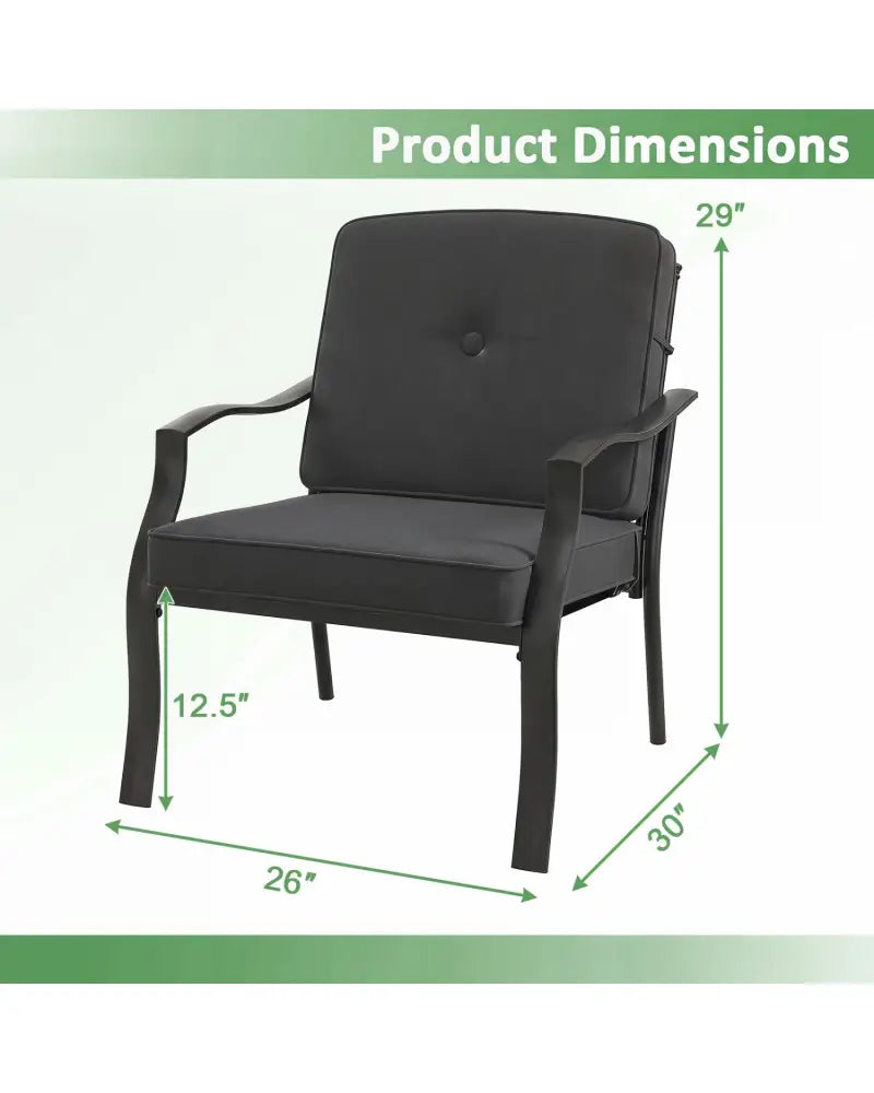 2 Pieces Patio Metal Chairs with Seat and Back Cushions for Yard-Black - Black - Patio Dining Chairs