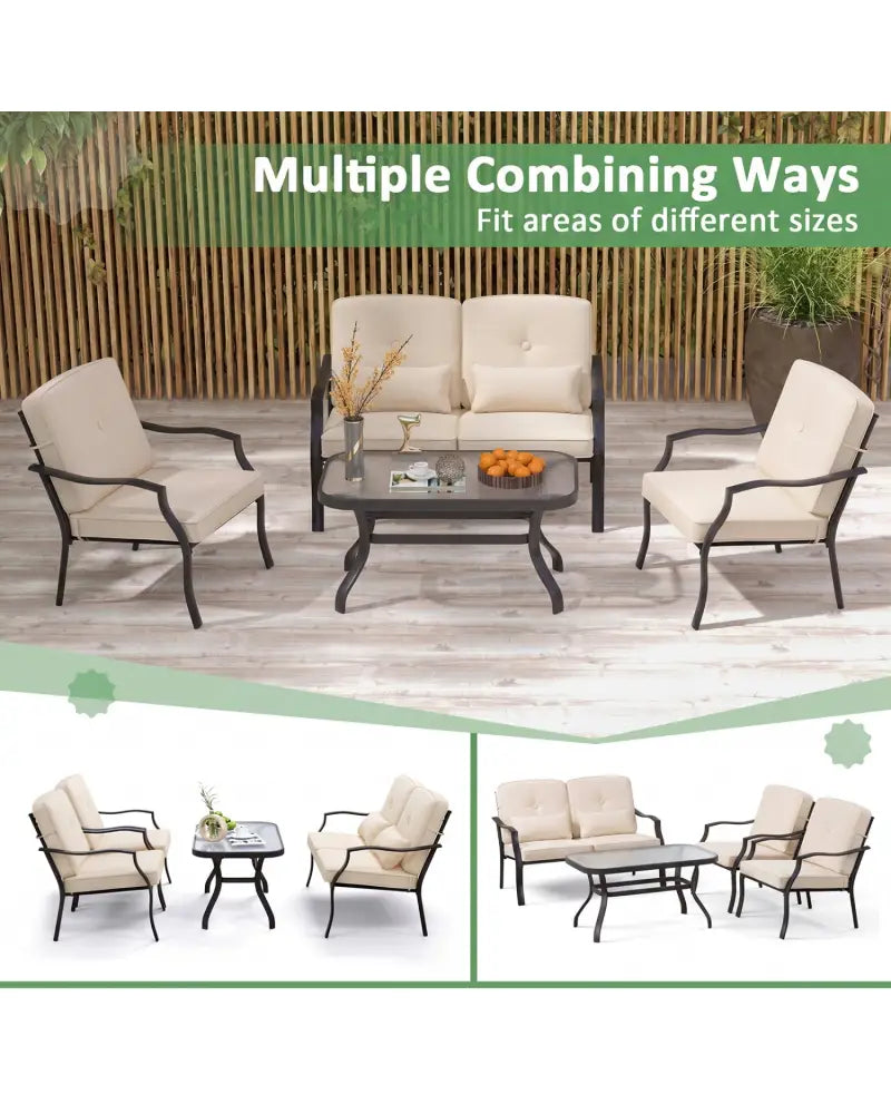 2 Pieces Patio Metal Chairs with Seat and Back Cushions for Yard-Beige - Beige - Patio Dining Chairs