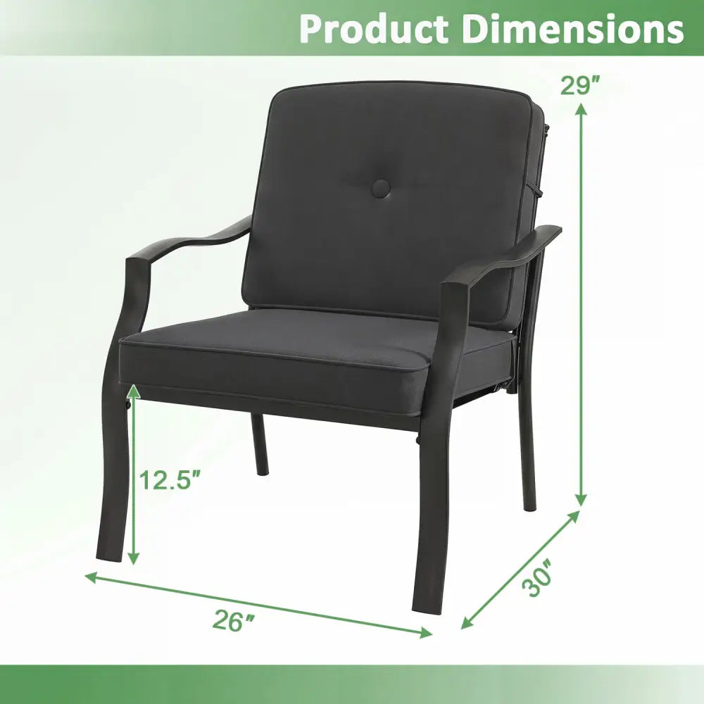 2 Pieces Patio Metal Chairs with Seat and Back Cushions for Yard-Black - Black - Patio Dining Chairs