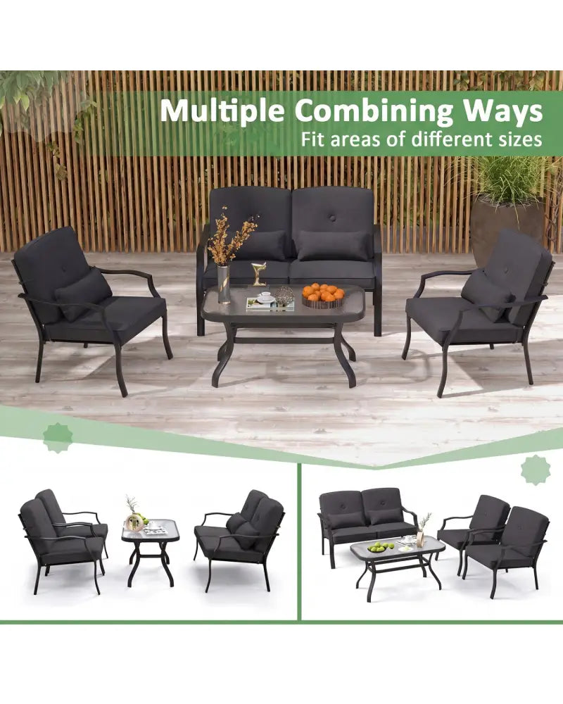2 Pieces Patio Metal Chairs with Seat and Back Cushions for Yard-Black - Black - Patio Dining Chairs