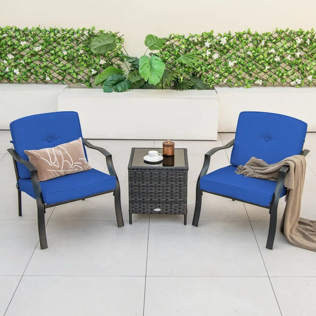 2 Pieces Patio Metal Chairs with Seat and Back Cushions for Yard-Navy - Navy - Patio Dining Chairs
