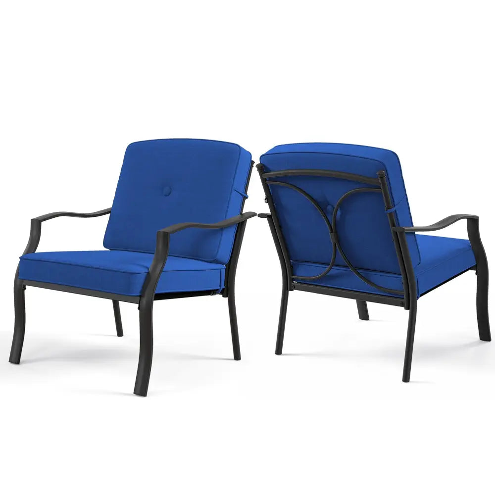 2 Pieces Patio Metal Chairs with Seat and Back Cushions for Yard-Navy - Navy - Patio Dining Chairs