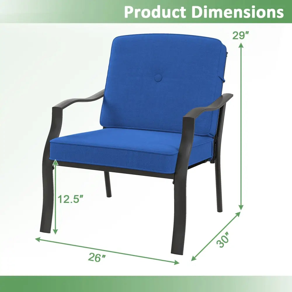 2 Pieces Patio Metal Chairs with Seat and Back Cushions for Yard-Navy - Navy - Patio Dining Chairs
