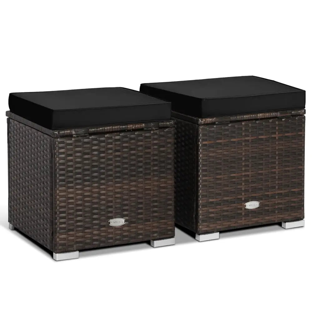 2 Pieces Patio Ottoman with Hidden Storage Space-Black - Black - Outdoor Seating & Patio Chairs
