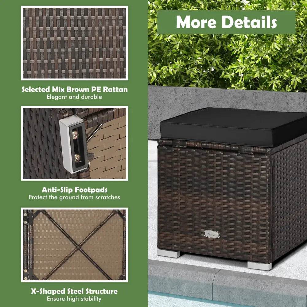2 Pieces Patio Ottoman with Hidden Storage Space-Black - Black - Outdoor Seating & Patio Chairs