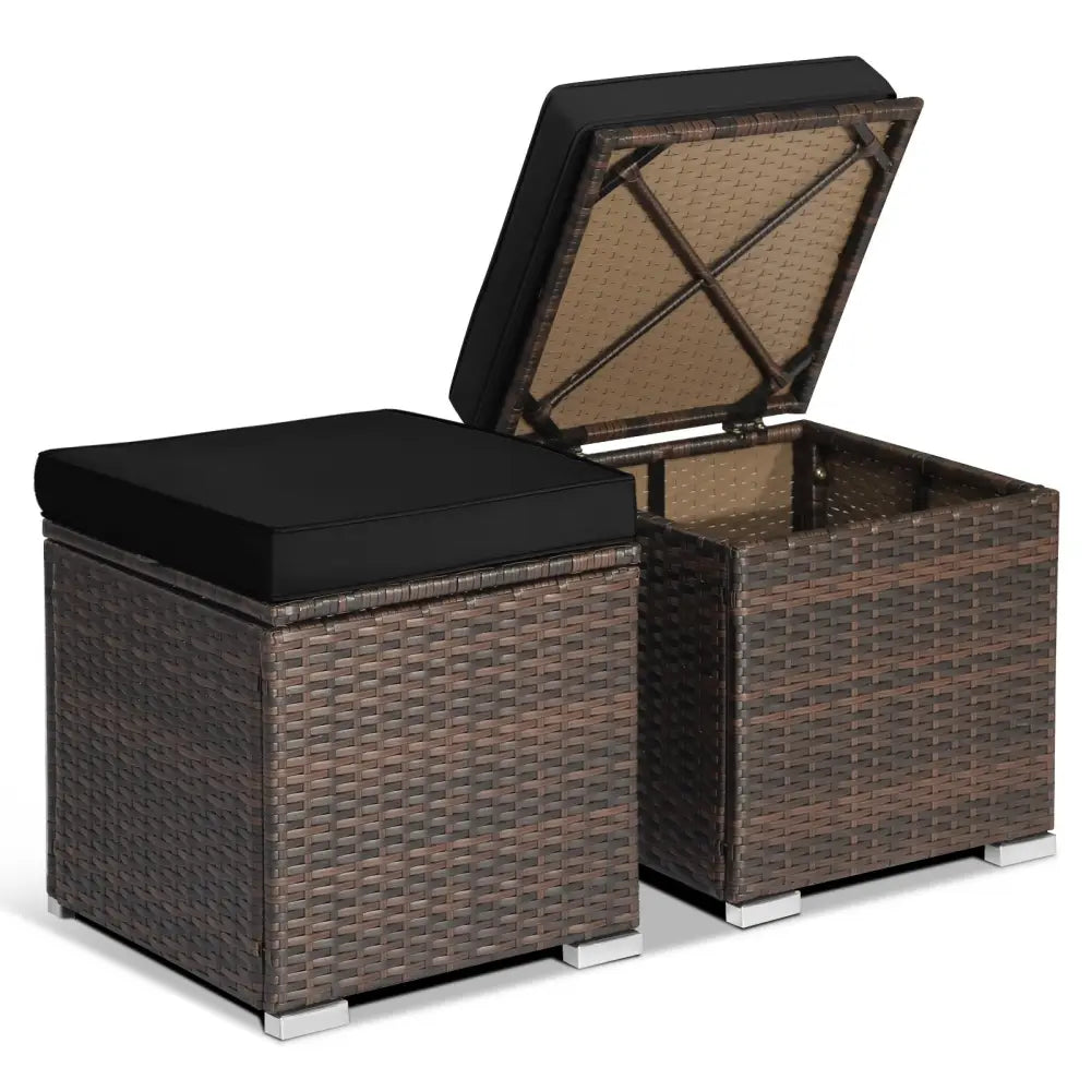 2 Pieces Patio Ottoman with Hidden Storage Space-Black - Black - Outdoor Seating & Patio Chairs