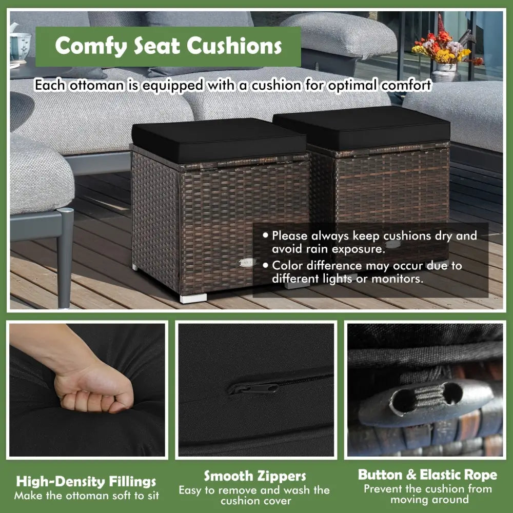 2 Pieces Patio Ottoman with Hidden Storage Space-Black - Black - Outdoor Seating & Patio Chairs