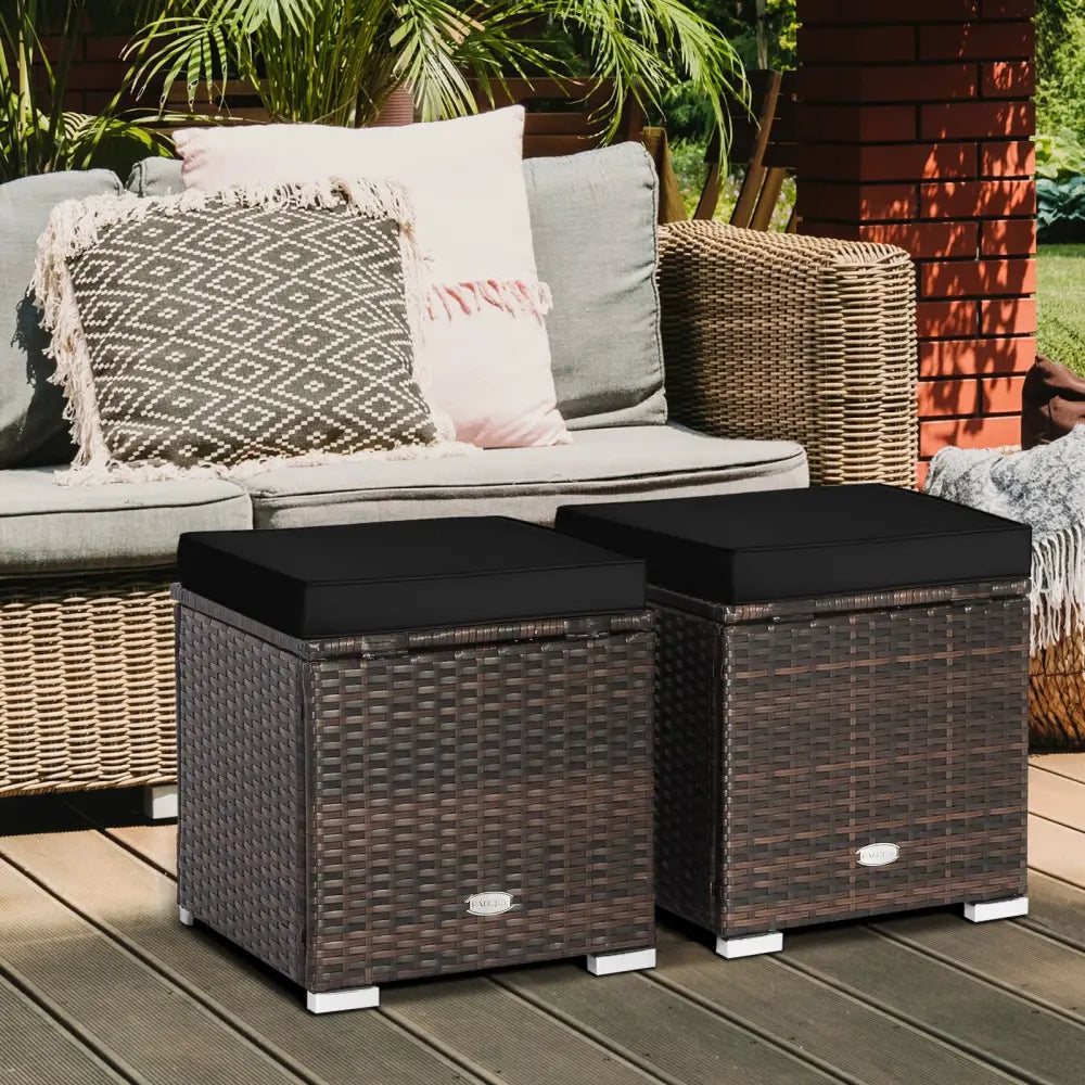 2 Pieces Patio Ottoman with Hidden Storage Space-Black - Black - Outdoor Seating & Patio Chairs