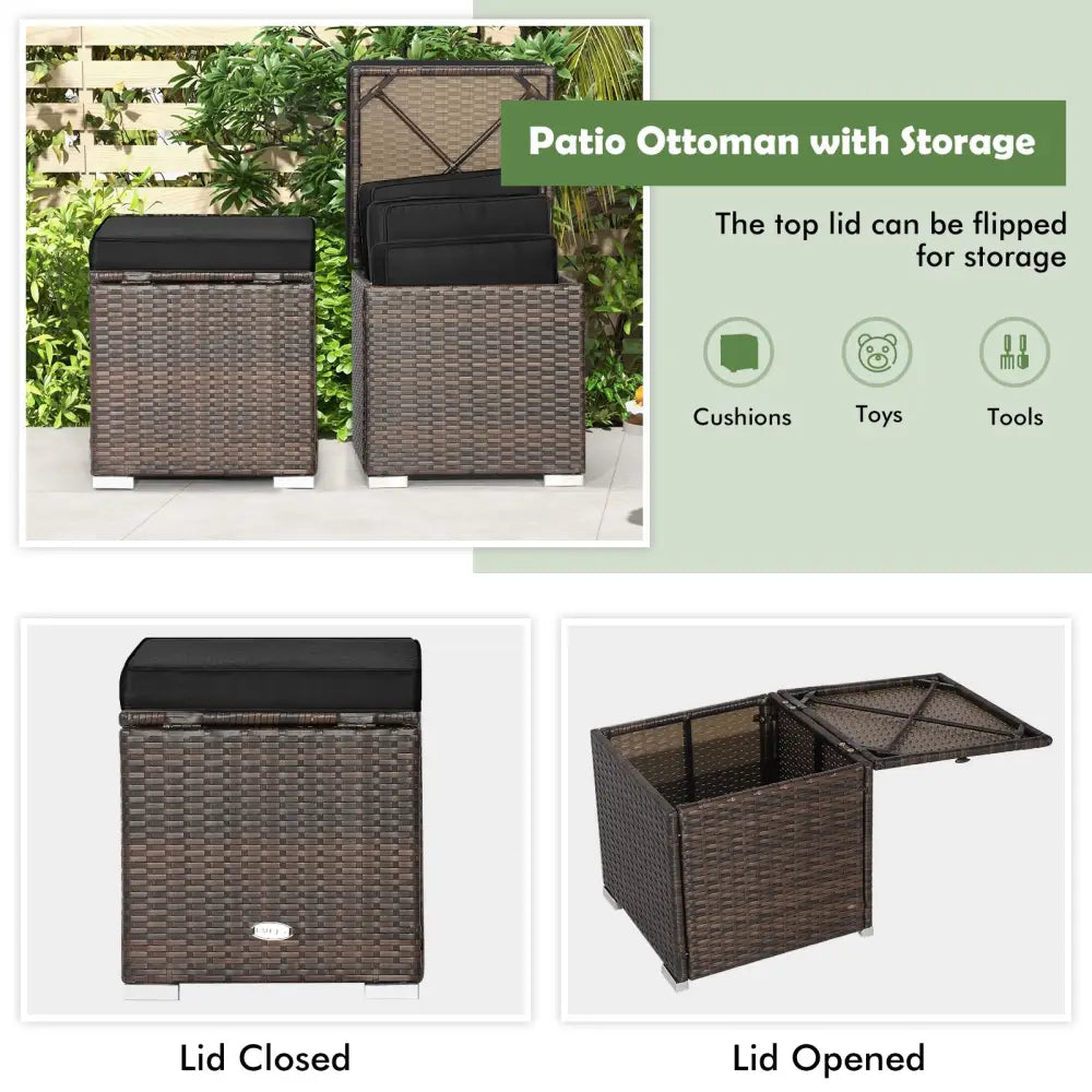 2 Pieces Patio Ottoman with Hidden Storage Space-Black - Black - Outdoor Seating & Patio Chairs