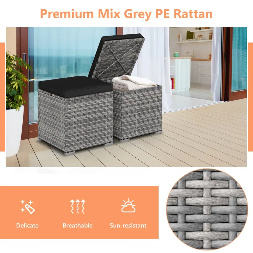 2 Pieces Patio Ottoman with Hidden Storage Space-Mix Grey-black - Mix Grey-black - Outdoor Seating & Patio Chairs