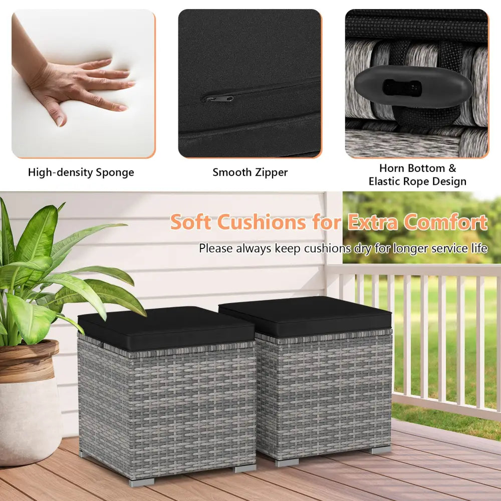 2 Pieces Patio Ottoman with Hidden Storage Space-Mix Grey-black - Mix Grey-black - Outdoor Seating & Patio Chairs
