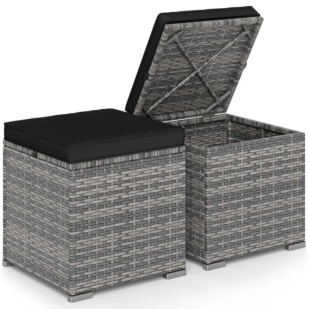 2 Pieces Patio Ottoman with Hidden Storage Space-Mix Grey-black - Mix Grey-black - Outdoor Seating & Patio Chairs
