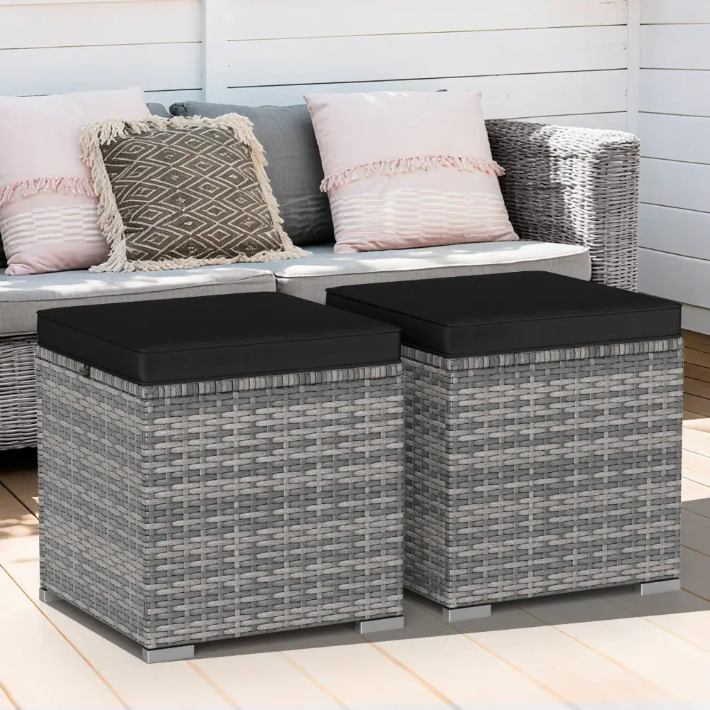 2 Pieces Patio Ottoman with Hidden Storage Space-Mix Grey-black - Mix Grey-black - Outdoor Seating & Patio Chairs