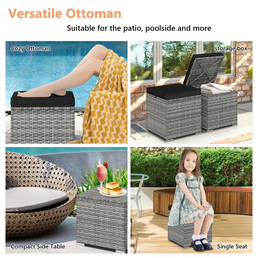 2 Pieces Patio Ottoman with Hidden Storage Space-Mix Grey-black - Mix Grey-black - Outdoor Seating & Patio Chairs