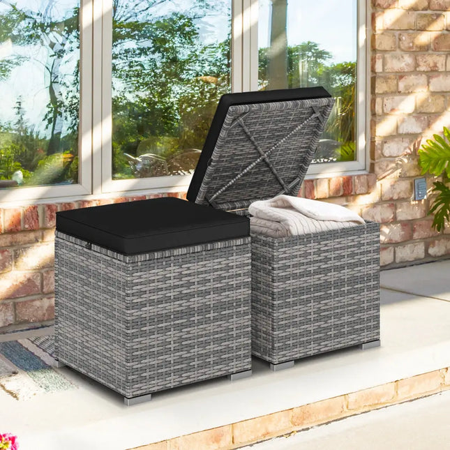 2 Pieces Patio Ottoman with Hidden Storage Space-Mix Grey-black - Mix Grey-black - Outdoor Seating & Patio Chairs