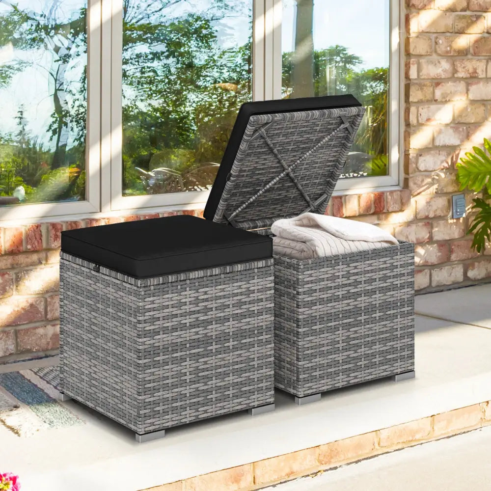 2 Pieces Patio Ottoman with Hidden Storage Space-Mix Grey-black - Mix Grey-black - Outdoor Seating & Patio Chairs