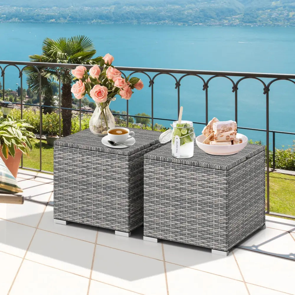 2 Pieces Patio Ottoman with Hidden Storage Space-Mix Grey-grey - Mix Grey-grey - Outdoor Seating & Patio Chairs
