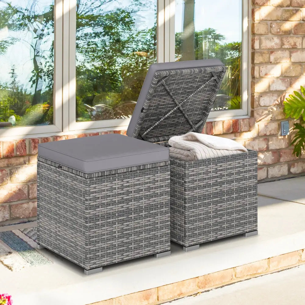 2 Pieces Patio Ottoman with Hidden Storage Space-Mix Grey-grey - Mix Grey-grey - Outdoor Seating & Patio Chairs
