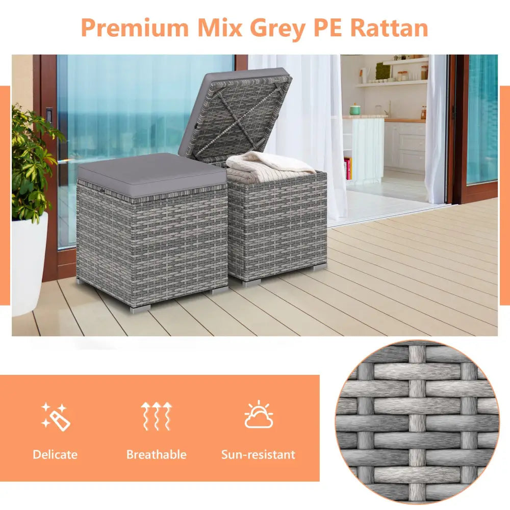 2 Pieces Patio Ottoman with Hidden Storage Space-Mix Grey-grey - Mix Grey-grey - Outdoor Seating & Patio Chairs