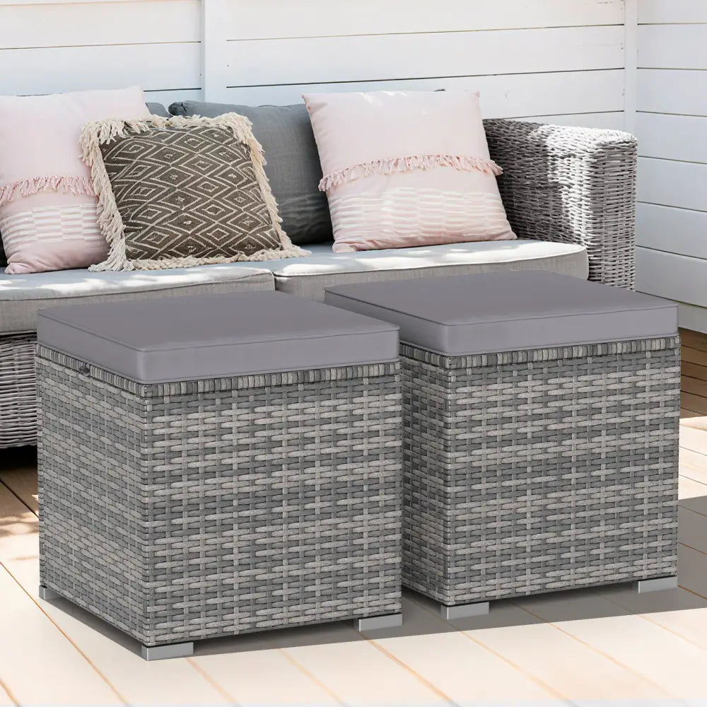 2 Pieces Patio Ottoman with Hidden Storage Space-Mix Grey-grey - Mix Grey-grey - Outdoor Seating & Patio Chairs