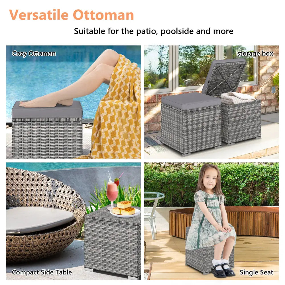 2 Pieces Patio Ottoman with Hidden Storage Space-Mix Grey-grey - Mix Grey-grey - Outdoor Seating & Patio Chairs