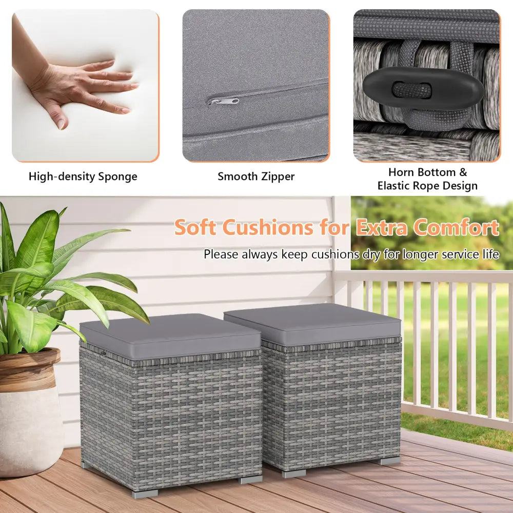 2 Pieces Patio Ottoman with Hidden Storage Space-Mix Grey-grey - Mix Grey-grey - Outdoor Seating & Patio Chairs
