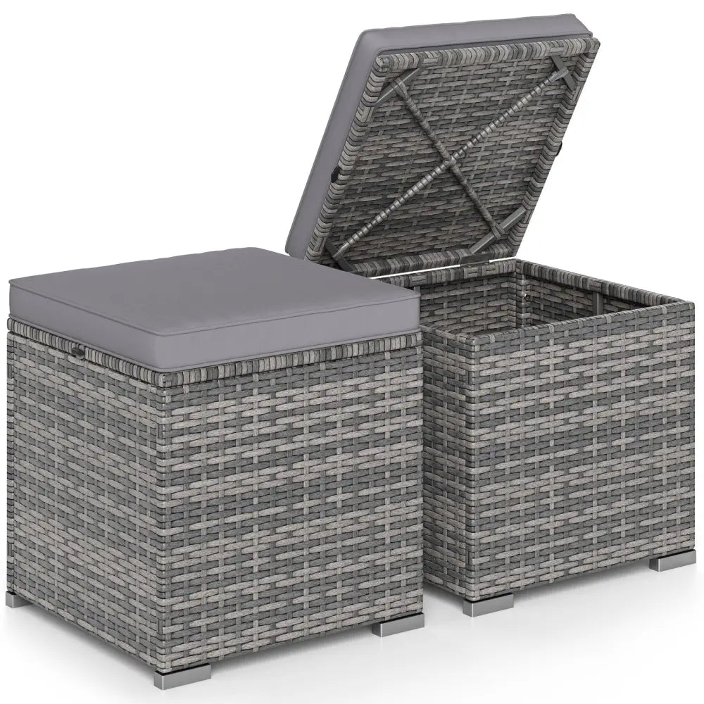 2 Pieces Patio Ottoman with Hidden Storage Space-Mix Grey-grey - Mix Grey-grey - Outdoor Seating & Patio Chairs