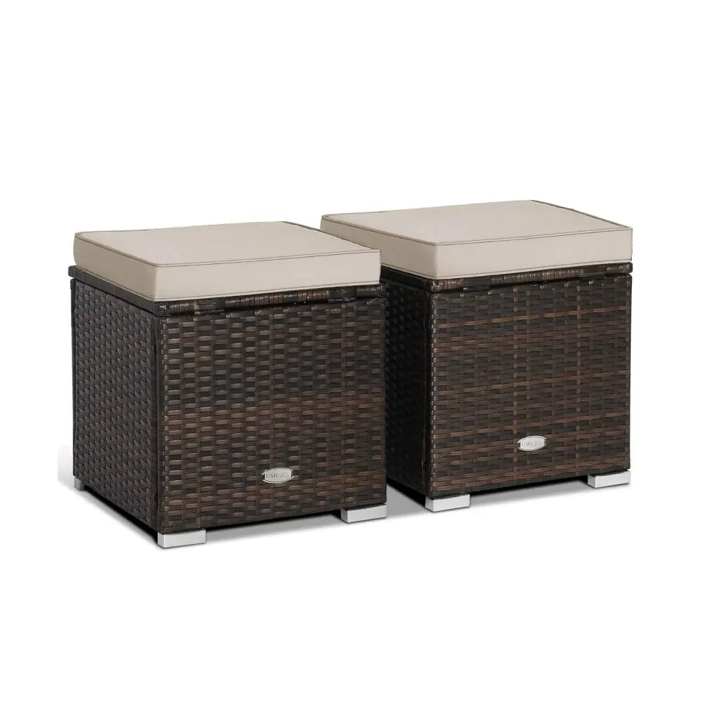 2 Pieces Patio Ottoman with Removable Cushions-Brown - Brown - Outdoor Seating & Patio Chairs