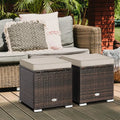 2 Pieces Patio Ottoman with Removable Cushions-Brown - Brown - Outdoor Seating & Patio Chairs
