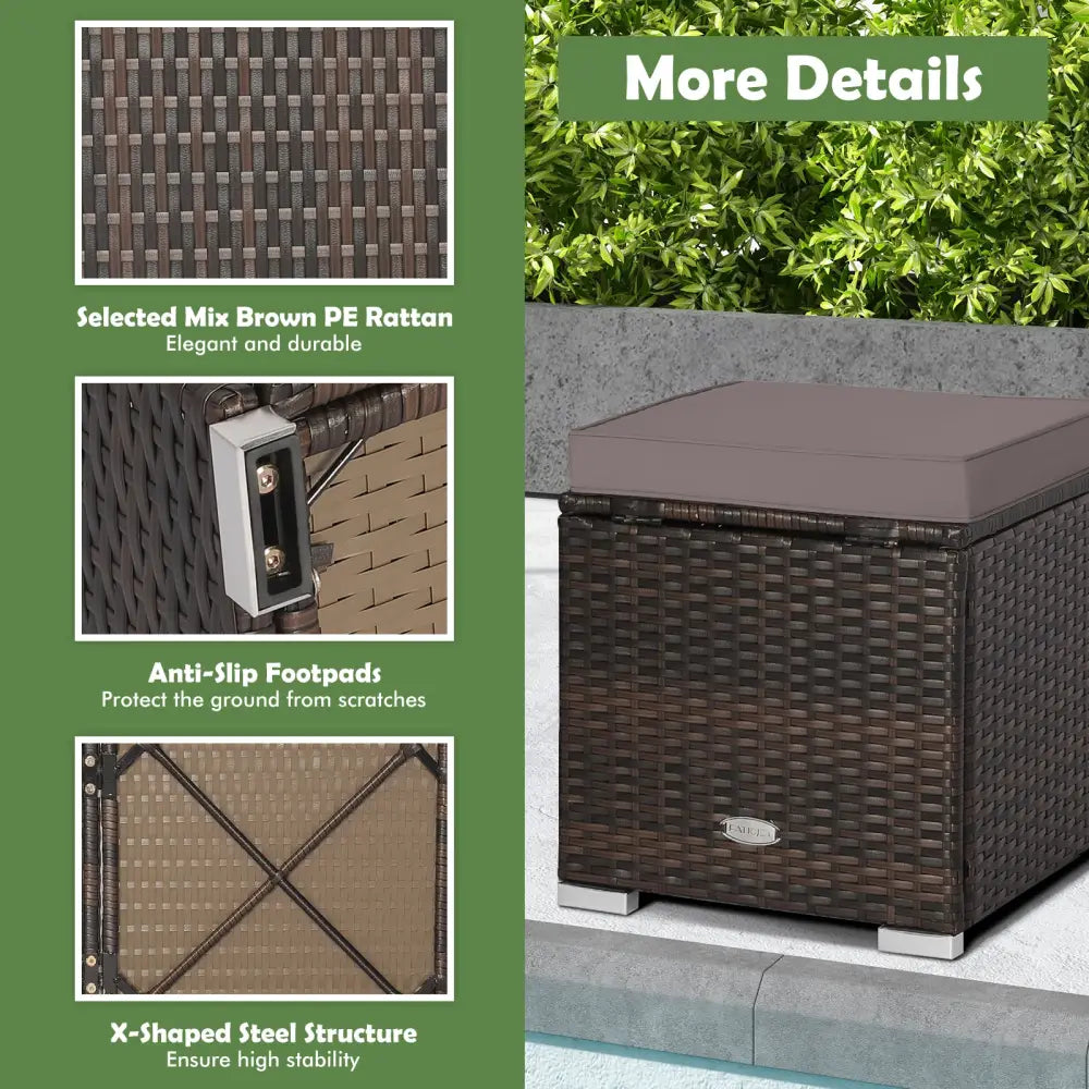2 Pieces Patio Ottoman with Removable Cushions-Gray - Gray - Outdoor Seating & Patio Chairs
