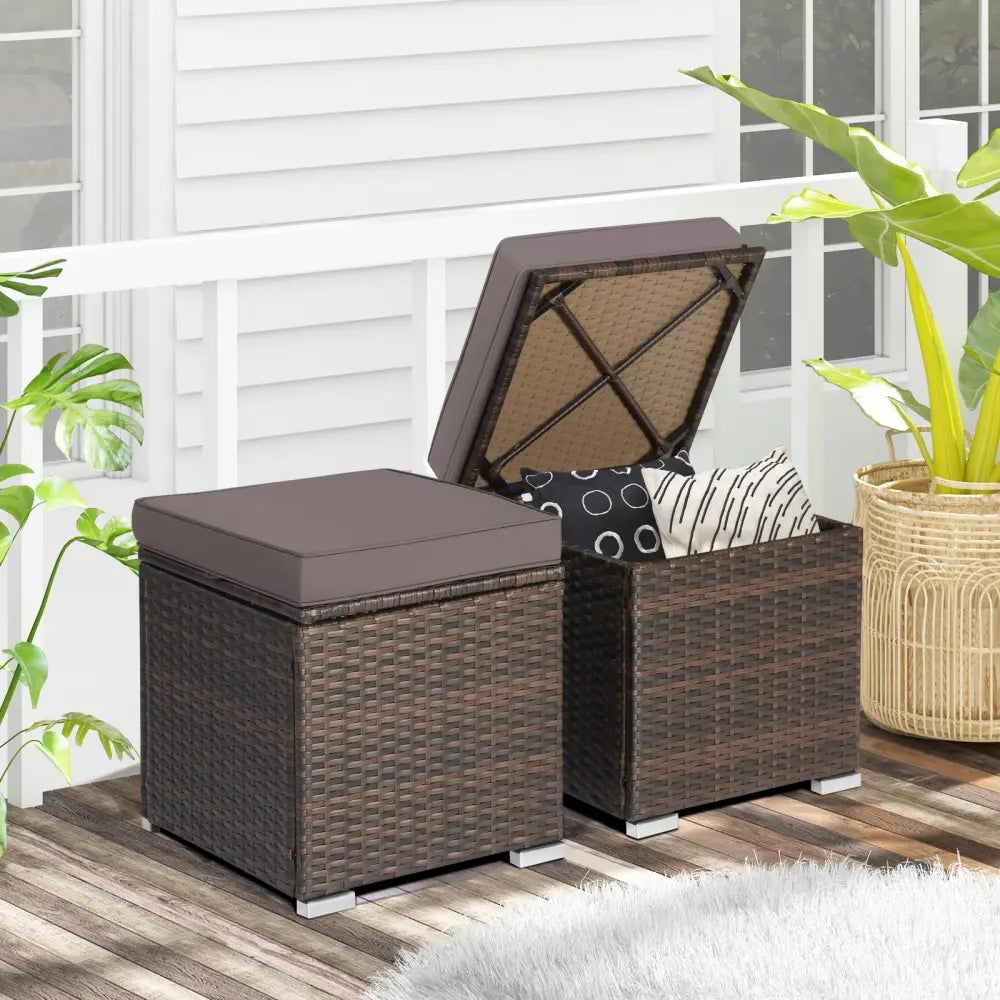 2 Pieces Patio Ottoman with Removable Cushions-Gray - Gray - Outdoor Seating & Patio Chairs