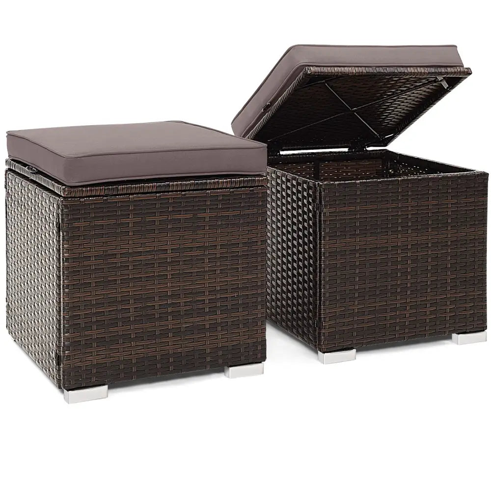 2 Pieces Patio Ottoman with Removable Cushions-Gray - Gray - Outdoor Seating & Patio Chairs