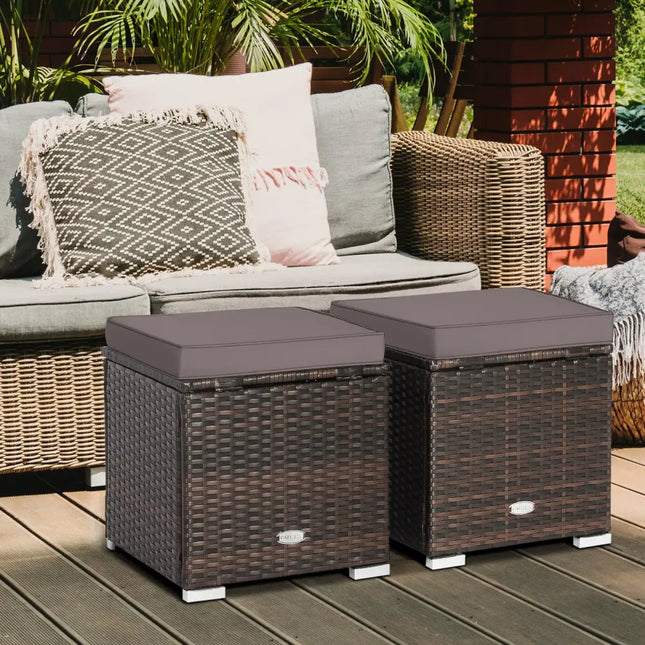 2 Pieces Patio Ottoman with Removable Cushions-Gray - Gray - Outdoor Seating & Patio Chairs