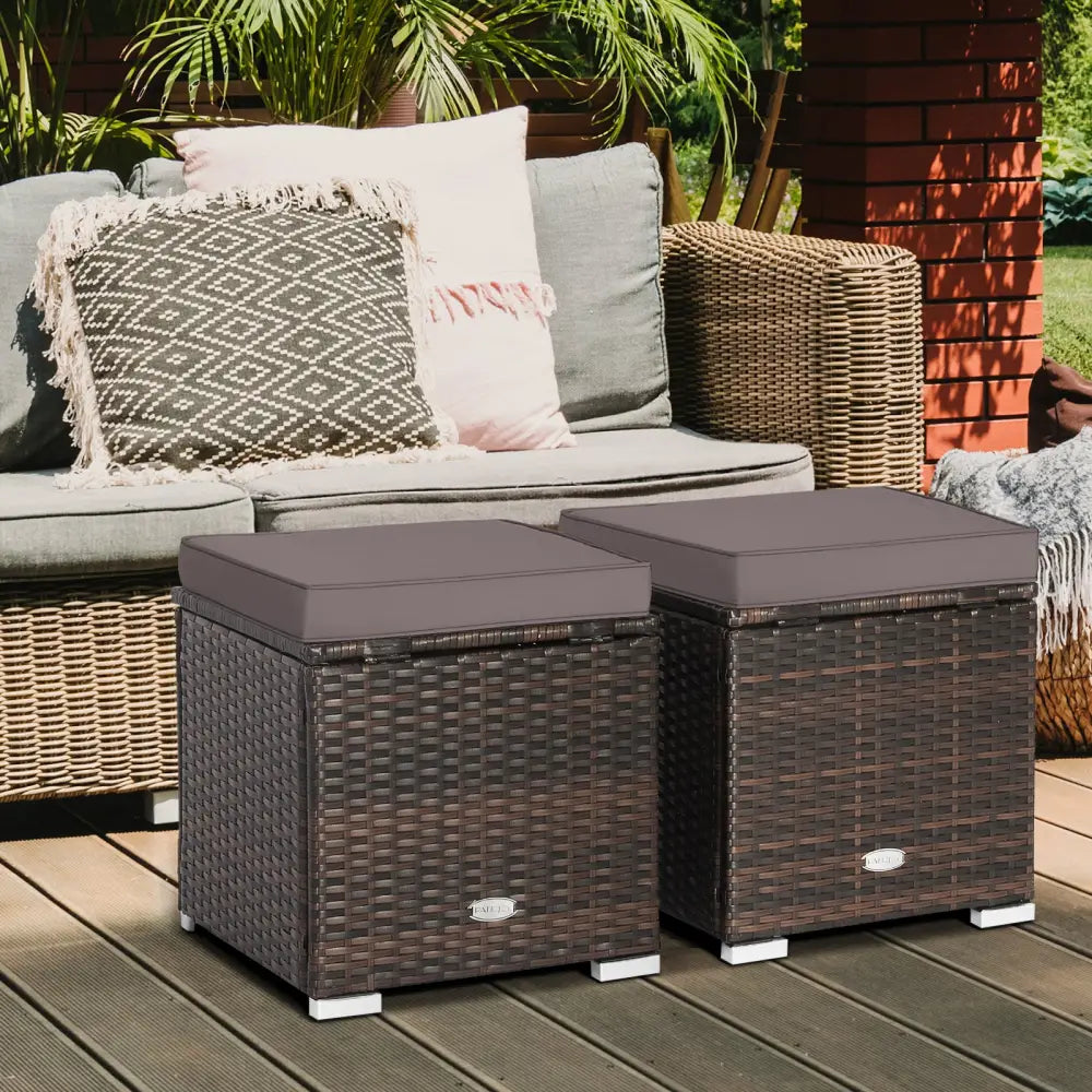 2 Pieces Patio Ottoman with Removable Cushions-Gray - Gray - Outdoor Seating & Patio Chairs