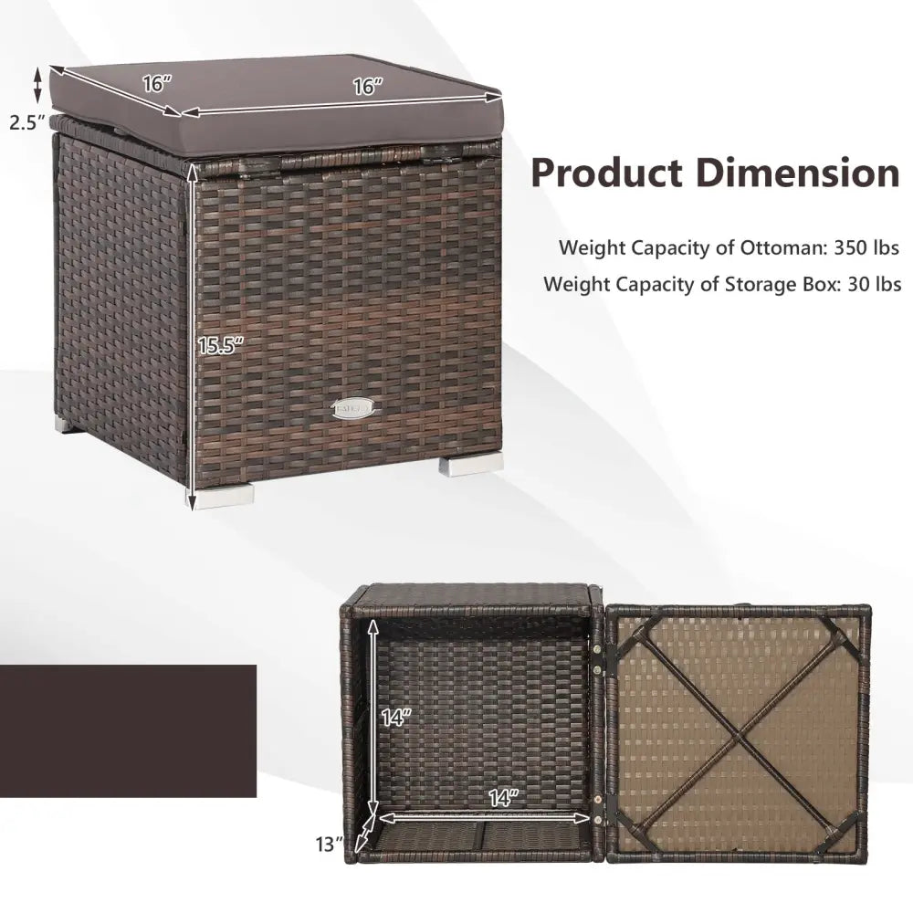 2 Pieces Patio Ottoman with Removable Cushions-Gray - Gray - Outdoor Seating & Patio Chairs